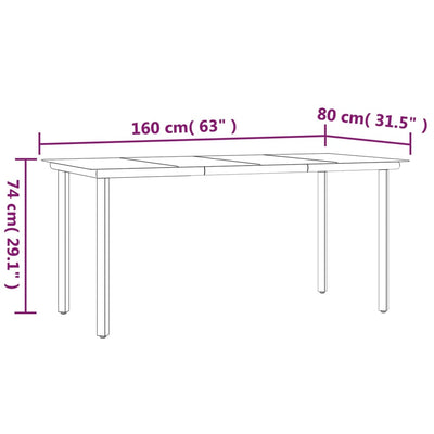 Garden Dining Table Black 160x80x74cm Steel and Tempered Glass