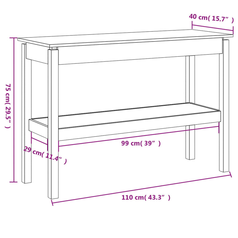 Console Table 110x40x75 cm Solid Wood Pine