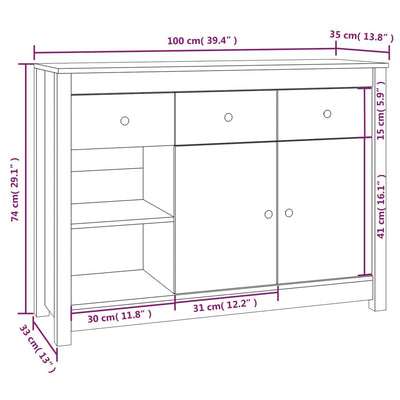 Sideboard 100x35x74 cm Solid Wood Pine