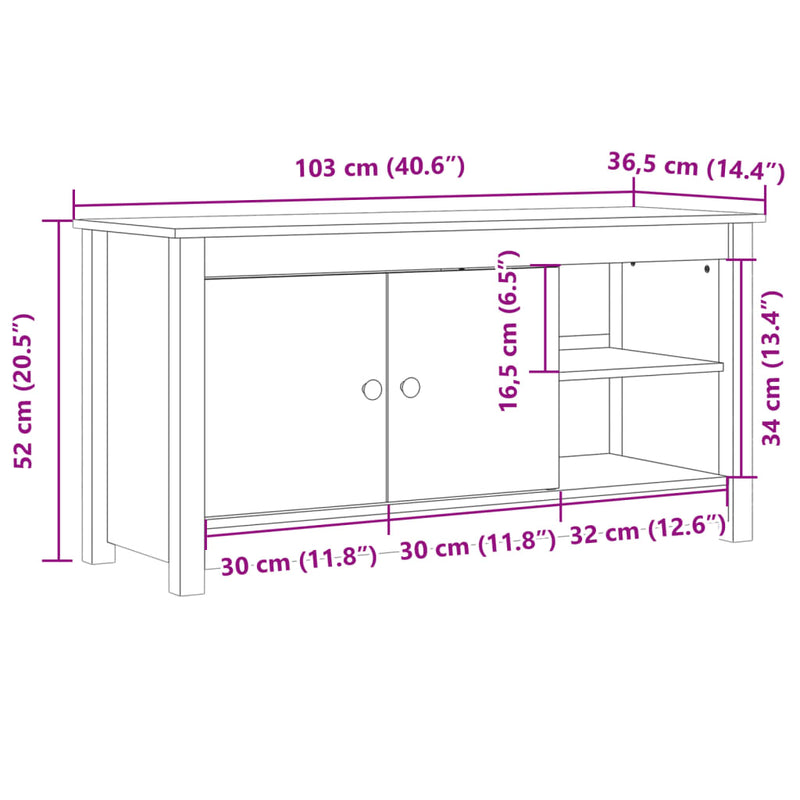 TV Cabinet 103x36.5x52 cm Solid Wood Pine