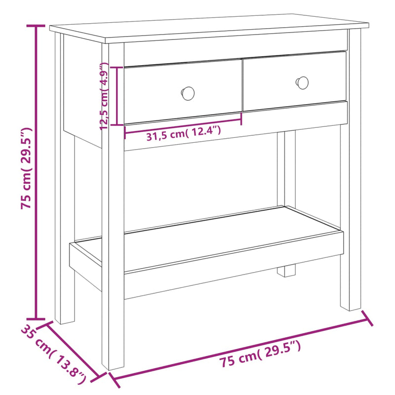 Console Table 75x35x75 cm Solid Wood Pine