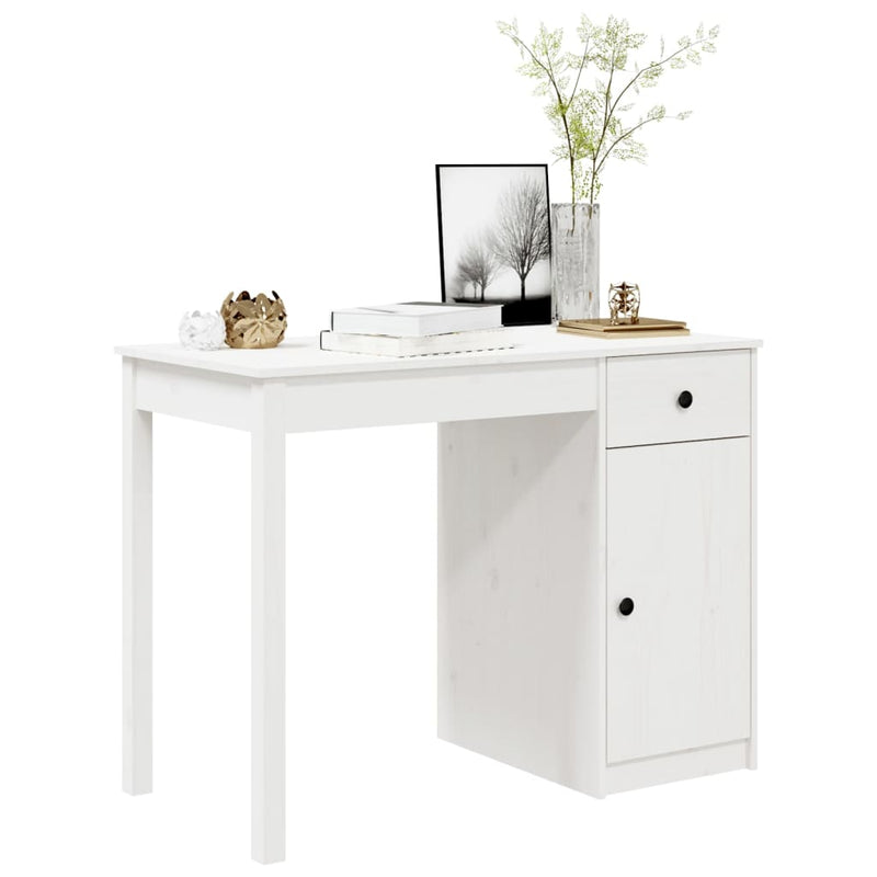 Desk White 100x50x75 cm Solid Wood Pine