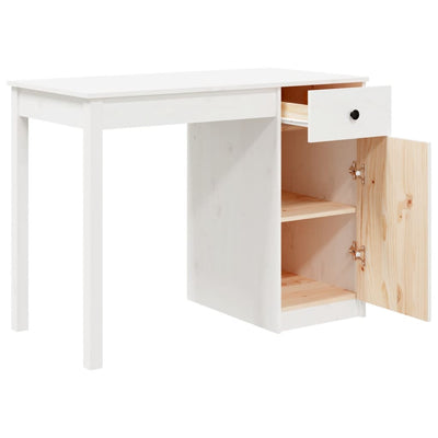 Desk White 100x50x75 cm Solid Wood Pine