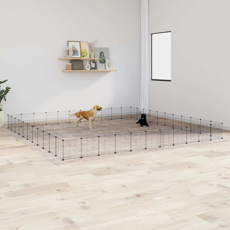 44-Panel Pet Cage with Door Black 35x35 cm Steel