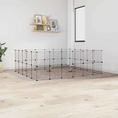 44-Panel Pet Cage with Door Black 35x35 cm Steel