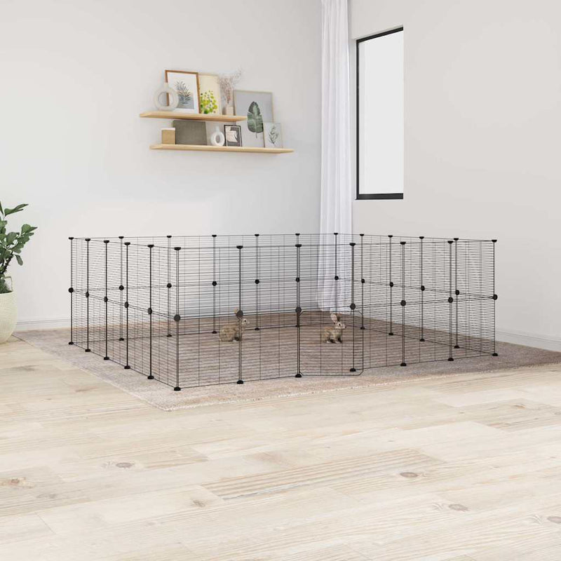 44-Panel Pet Cage with Door Black 35x35 cm Steel