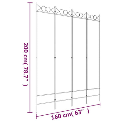 4-Panel Room Divider White 160x200 cm Fabric