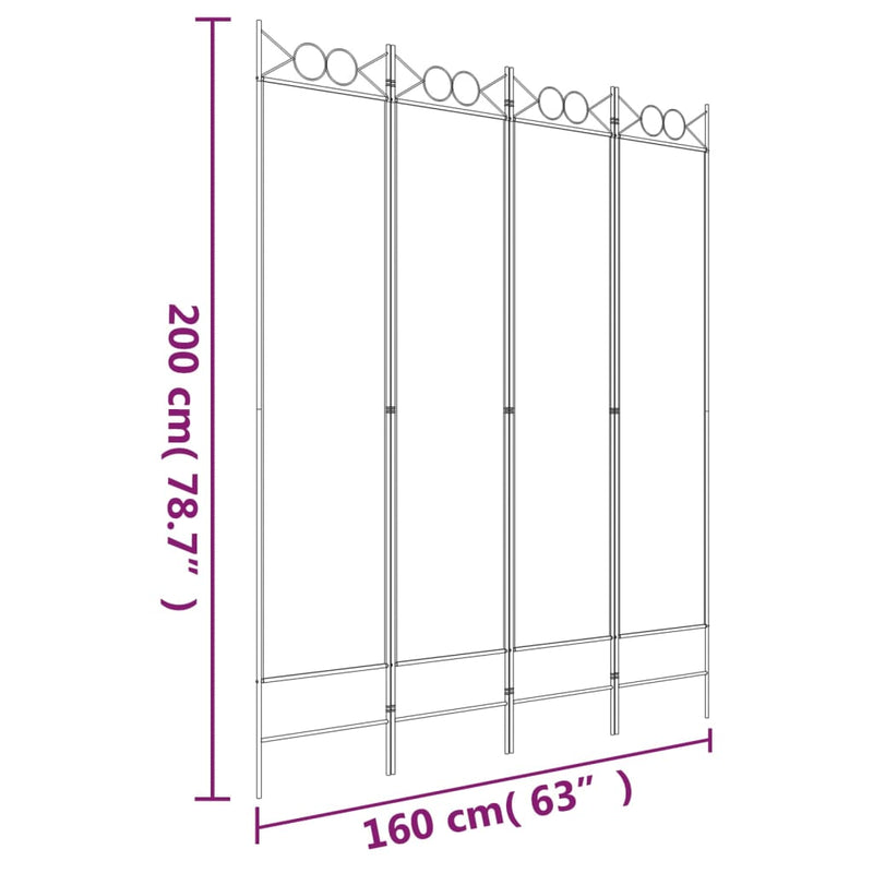 4-Panel Room Divider White 160x200 cm Fabric