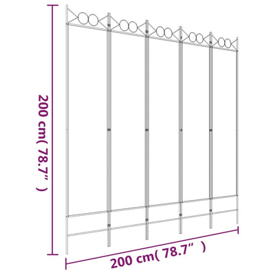 5-Panel Room Divider White 200x200 cm Fabric