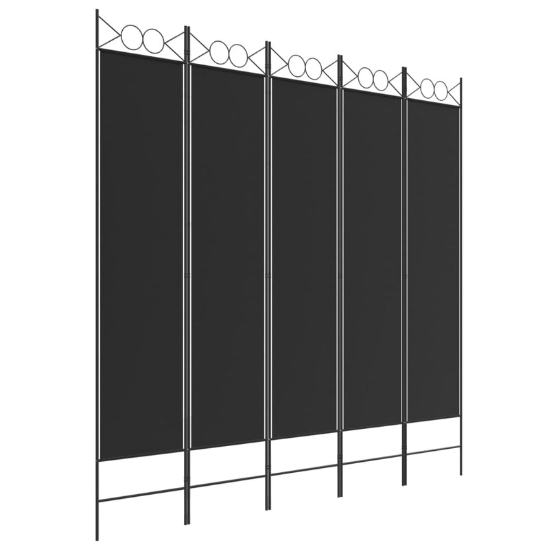 5-Panel Room Divider Black 200x200 cm Fabric