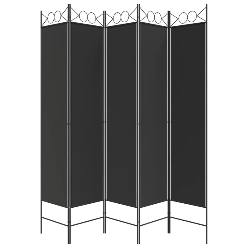 5-Panel Room Divider Black 200x200 cm Fabric