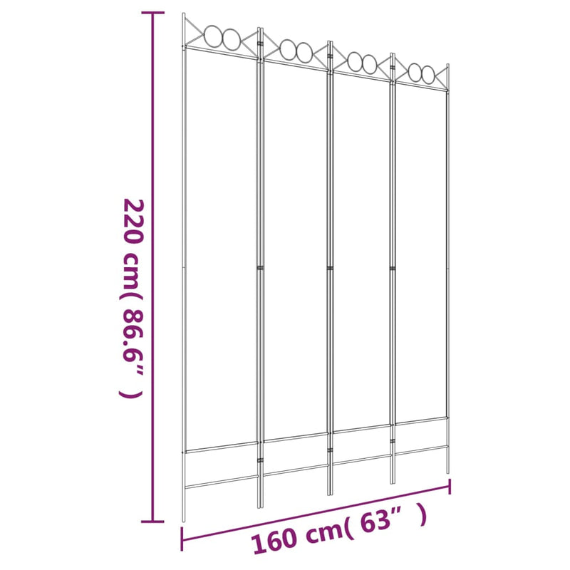 4-Panel Room Divider White 160x220 cm Fabric