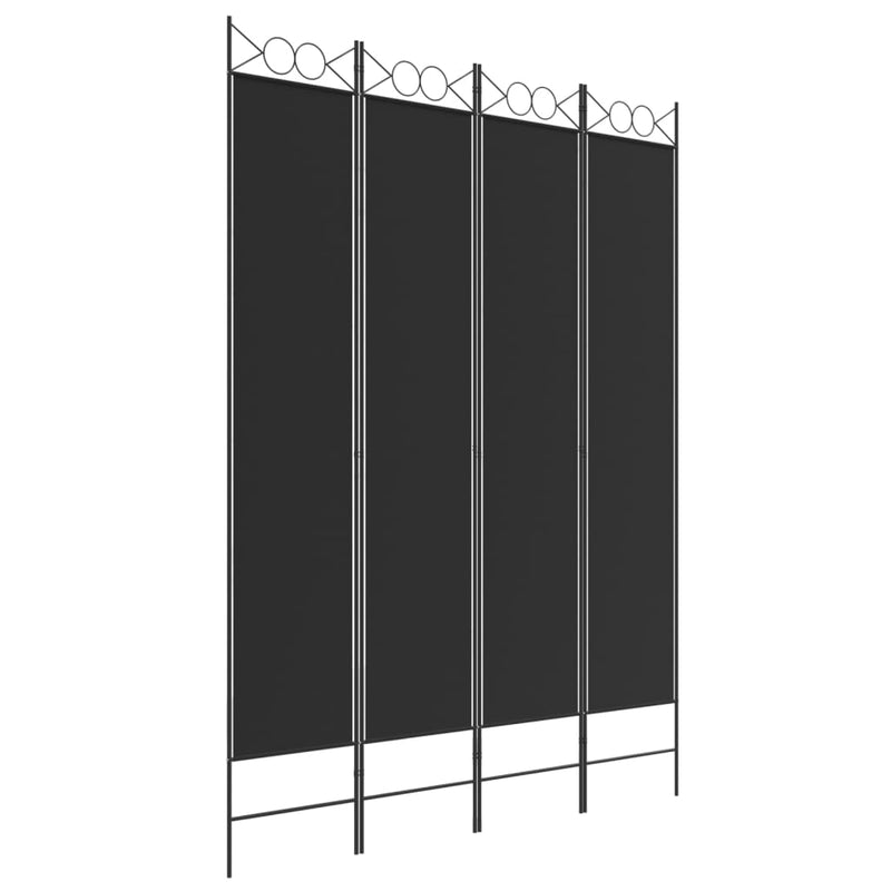 4-Panel Room Divider Black 160x220 cm Fabric