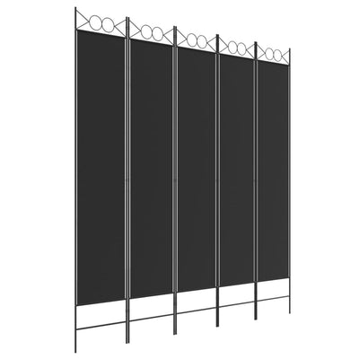 5-Panel Room Divider Black 200x220 cm Fabric