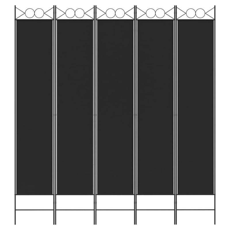 5-Panel Room Divider Black 200x220 cm Fabric