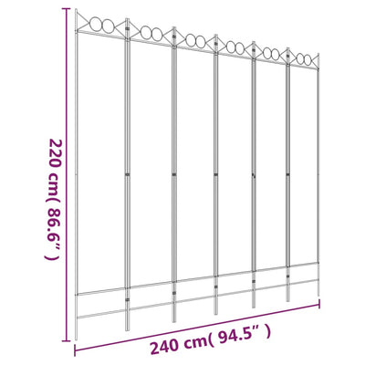 6-Panel Room Divider White 240x220 cm Fabric