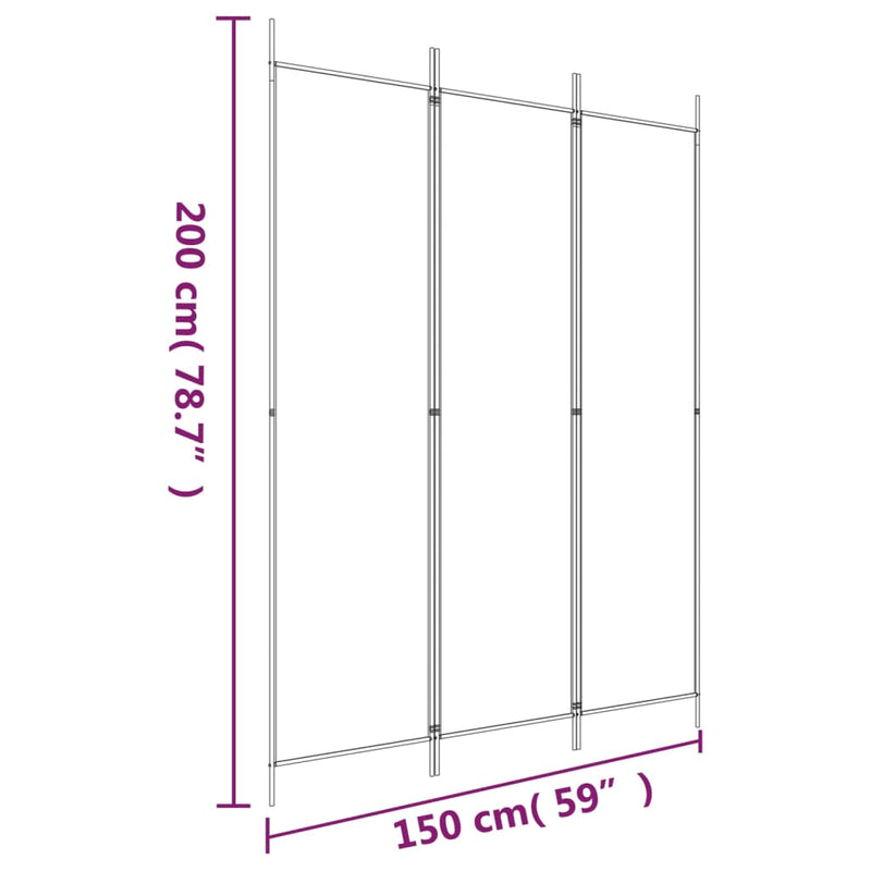 3-Panel Room Divider Brown 150x200 cm Fabric