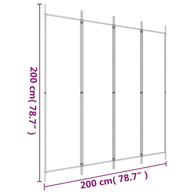 4-Panel Room Divider White 200x200 cm Fabric