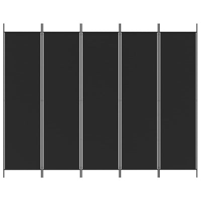 5-Panel Room Divider Black 250x200 cm Fabric