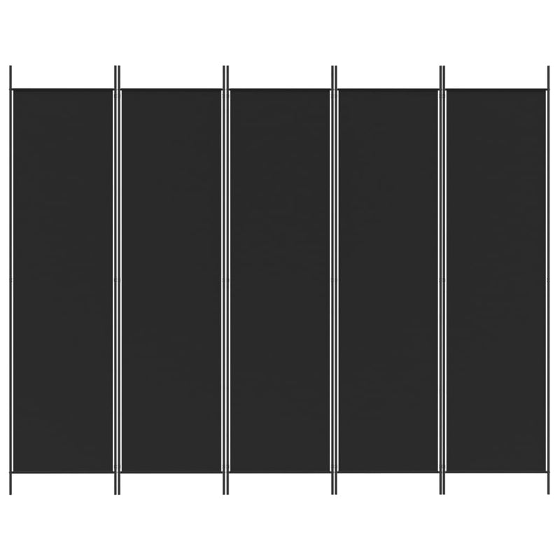 5-Panel Room Divider Black 250x200 cm Fabric