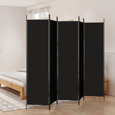 5-Panel Room Divider Black 250x200 cm Fabric