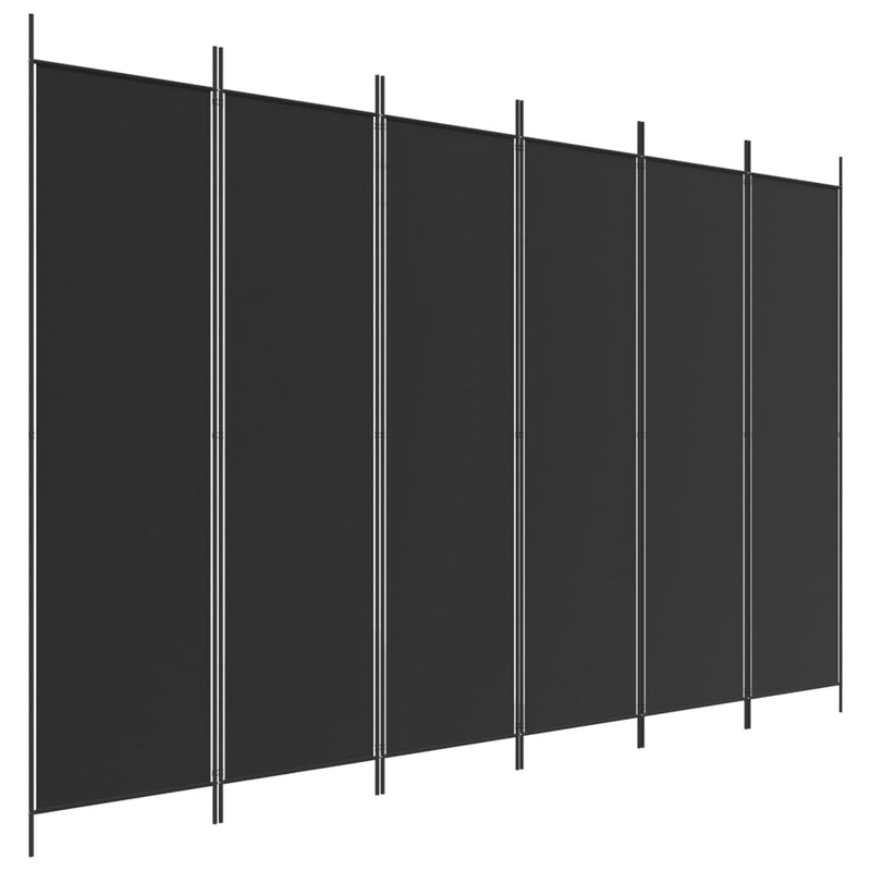 6-Panel Room Divider Black 300x200 cm Fabric