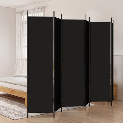 6-Panel Room Divider Black 300x200 cm Fabric