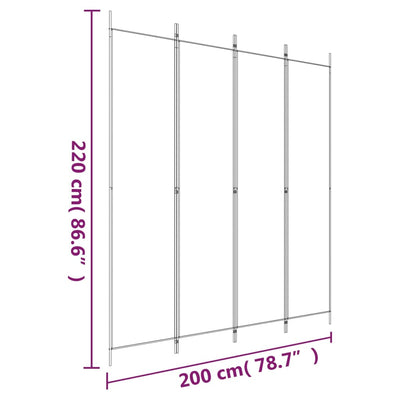 4-Panel Room Divider White 200x220 cm Fabric