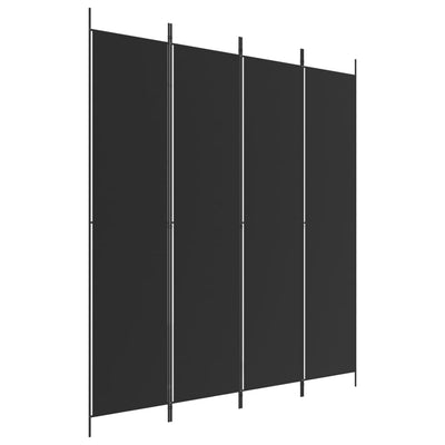 4-Panel Room Divider Black 200x220 cm Fabric