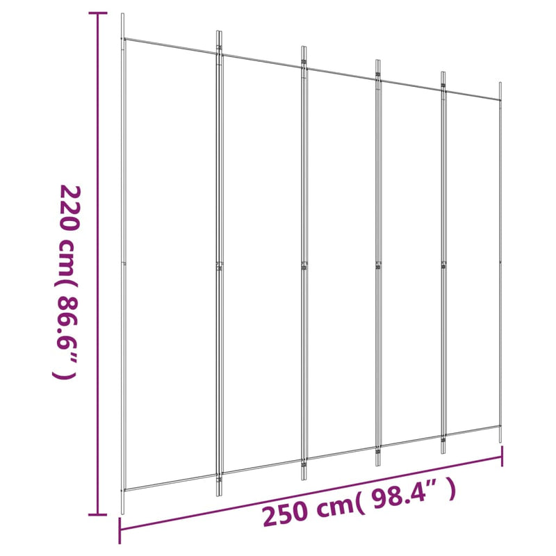 5-Panel Room Divider Brown 250x220 cm Fabric