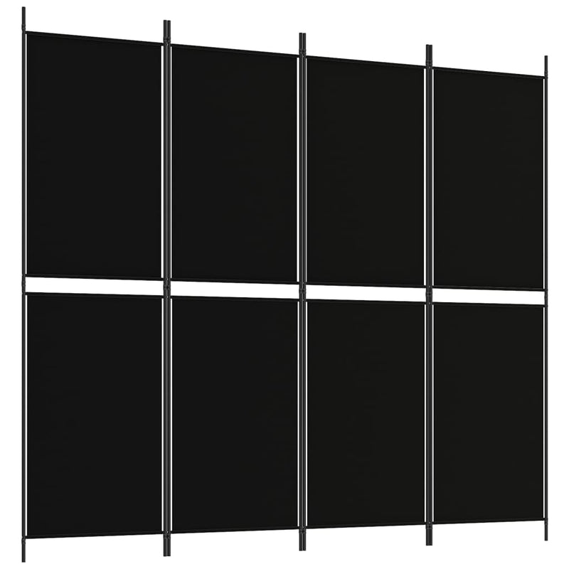 4-Panel Room Divider Black 200x180 cm Fabric