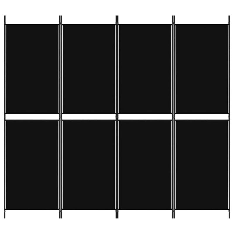 4-Panel Room Divider Black 200x180 cm Fabric