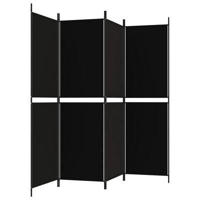 4-Panel Room Divider Black 200x180 cm Fabric