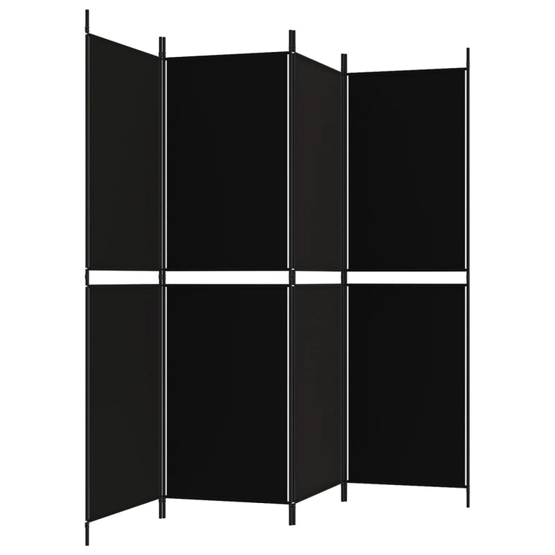 4-Panel Room Divider Black 200x180 cm Fabric