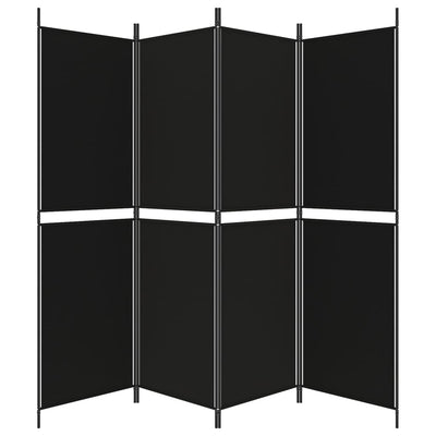 4-Panel Room Divider Black 200x180 cm Fabric