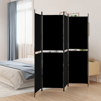 4-Panel Room Divider Black 200x180 cm Fabric