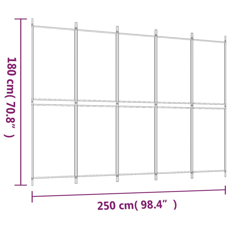 5-Panel Room Divider Brown 250x180 cm Fabric