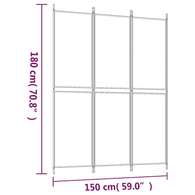 3-Panel Room Divider Black 150x200 cm Fabric