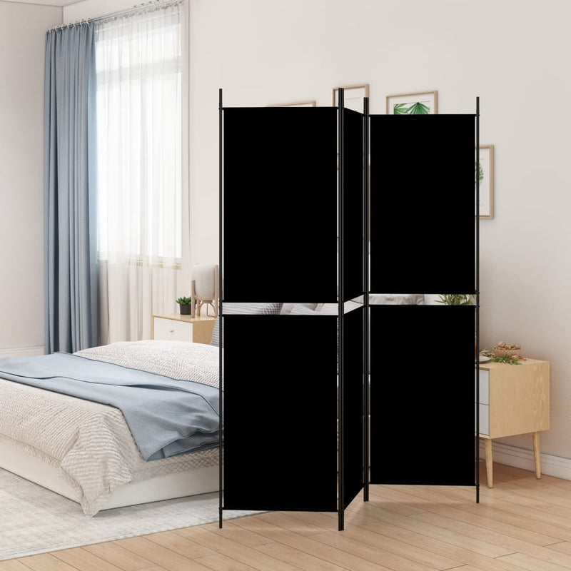 3-Panel Room Divider Black 150x200 cm Fabric