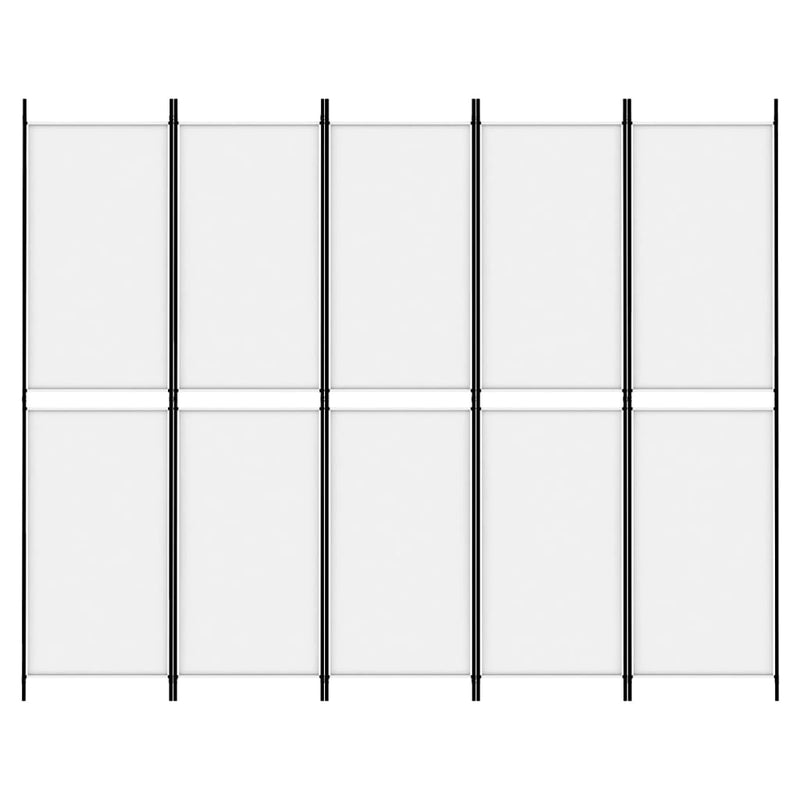 5-Panel Room Divider White 250x200 cm Fabric