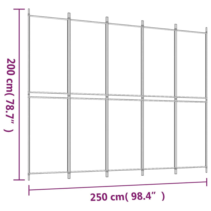 5-Panel Room Divider White 250x200 cm Fabric