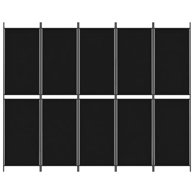 5-Panel Room Divider Black 250x200 cm Fabric