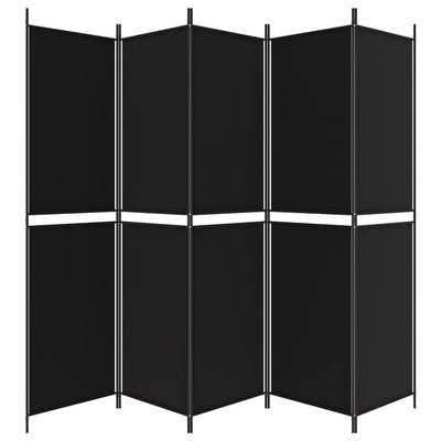 5-Panel Room Divider Black 250x200 cm Fabric