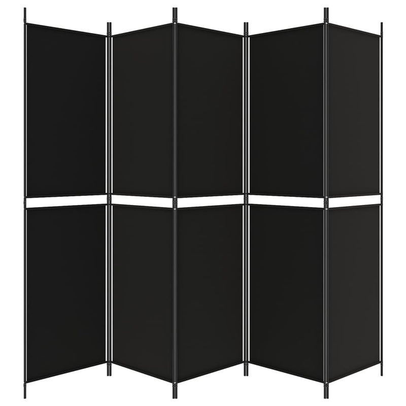 5-Panel Room Divider Black 250x200 cm Fabric