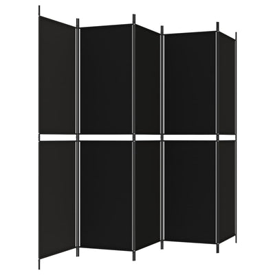 5-Panel Room Divider Black 250x200 cm Fabric