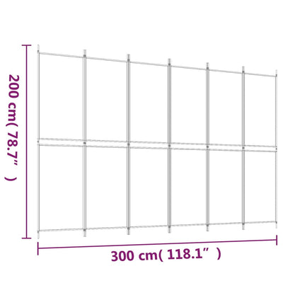 6-Panel Room Divider White 300x200 cm Fabric