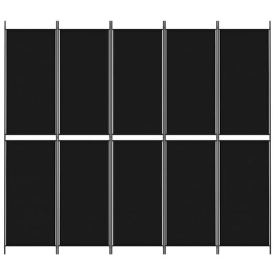 5-Panel Room Divider Black 250x220 cm Fabric