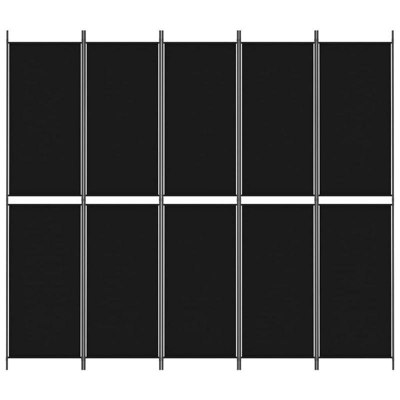 5-Panel Room Divider Black 250x220 cm Fabric