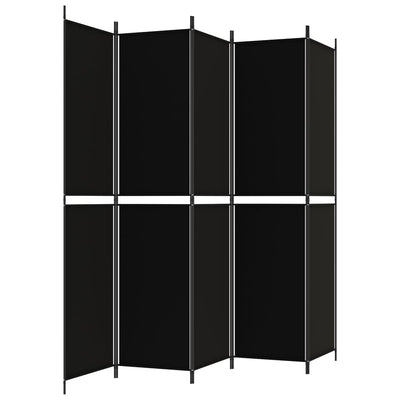 5-Panel Room Divider Black 250x220 cm Fabric