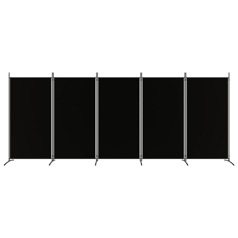 5-Panel Room Divider Black 433x180 cm Fabric